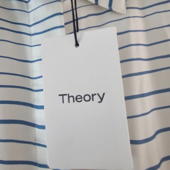 Theory Women's Blue Striped Long Sleeves Belted Silk Shirt Dress Size Small - Picture 8 of 10